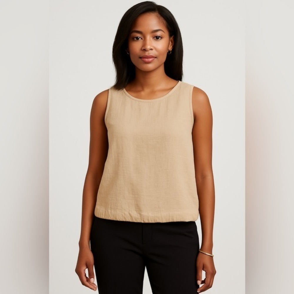 Max Studio Cream Gauze Linen Blend Sleeveless Top Wardrobe Staple NWT XS #2326